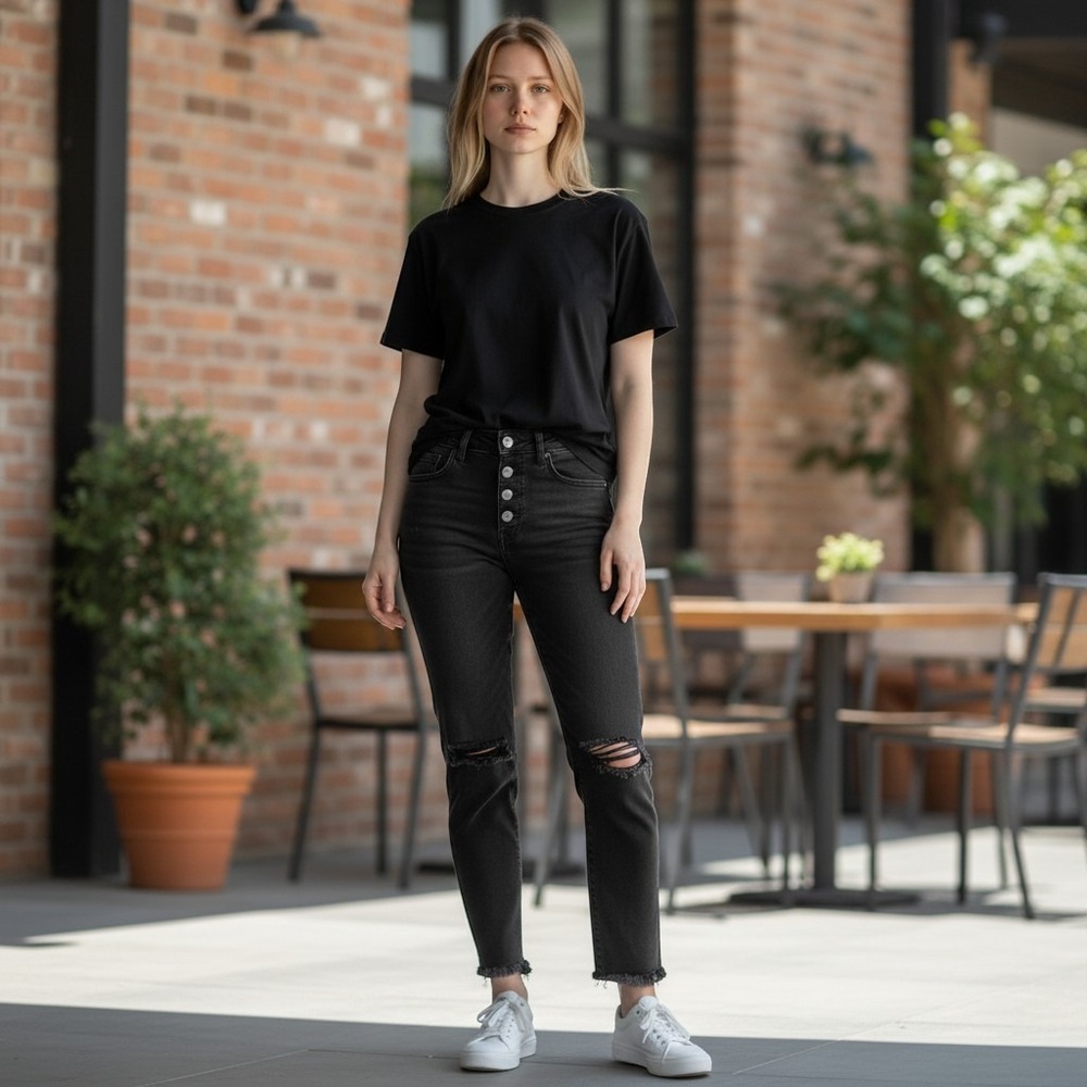 Free People We The Free Jeans 27 Black Excellent Distressed Button Fly‎ Straight